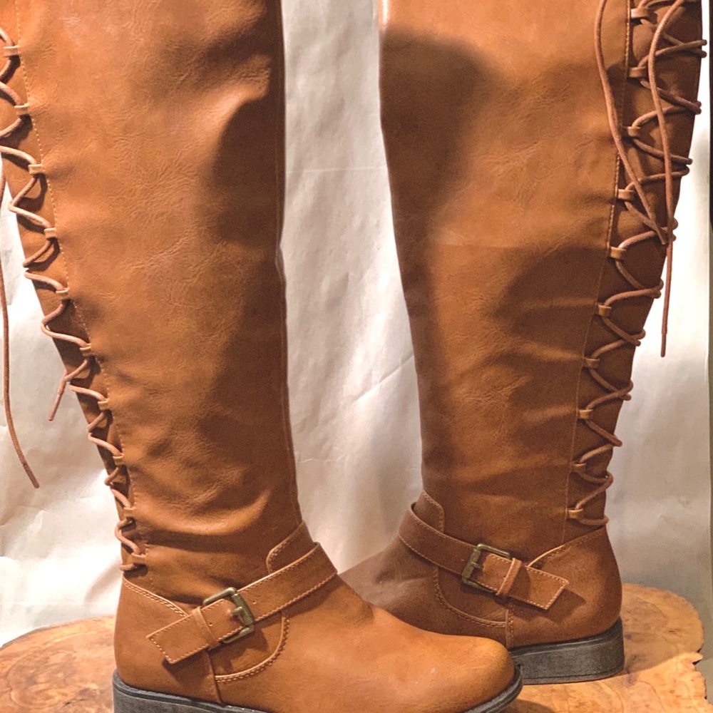 Justfab Pricilla Knee-high Corset Back Boots